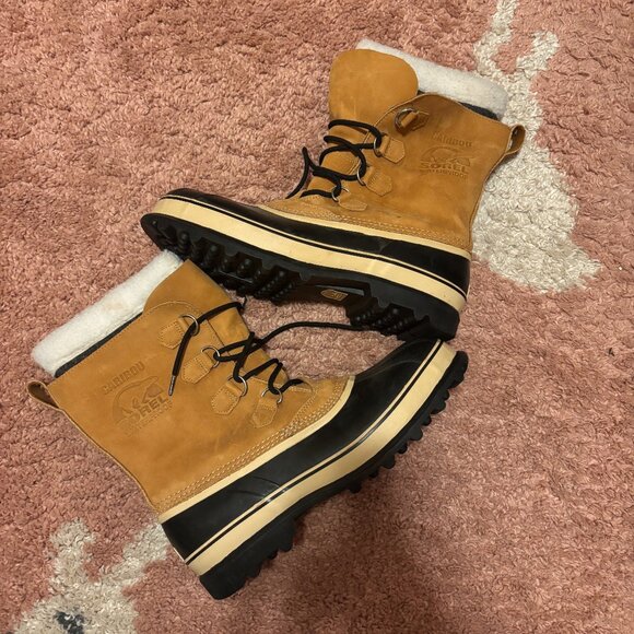 Sorel Caribou Mens 14 Waterproof Snow Boots Buff Winter Cold Weather NM1000-281 - Picture 1 of 11